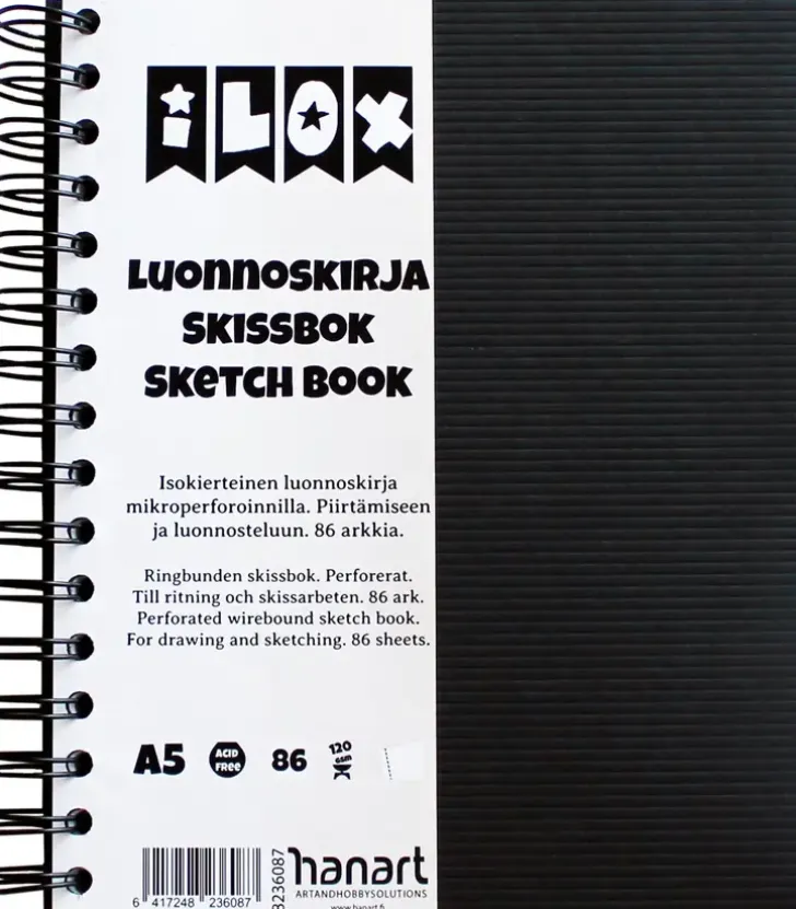 Ilox Kierreluonnoskirja A5 120G(86) Musta Design