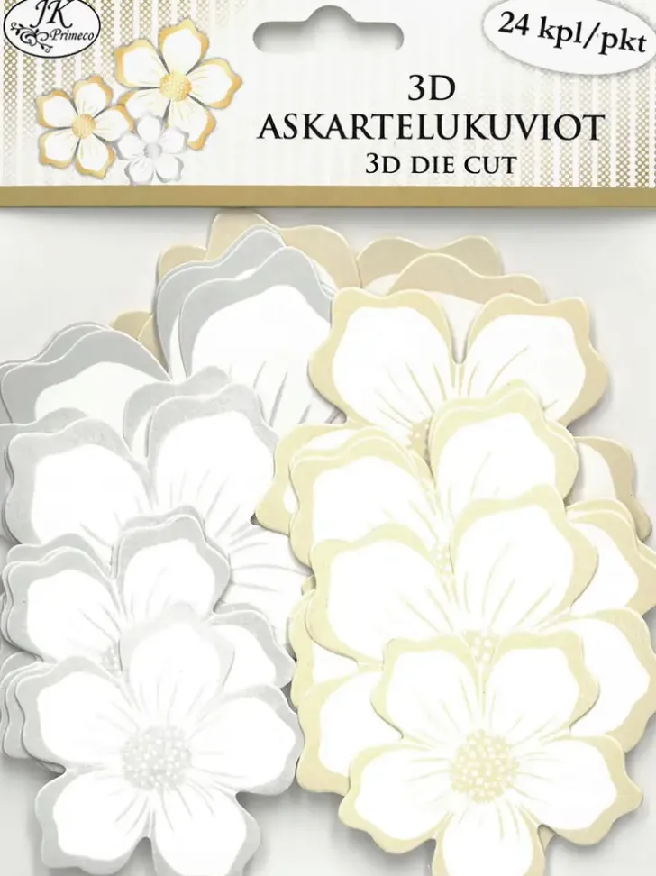 J.K. Primeco 3D Askartelukuviot Kukka Valkoinen 24Kpl/Pkt
