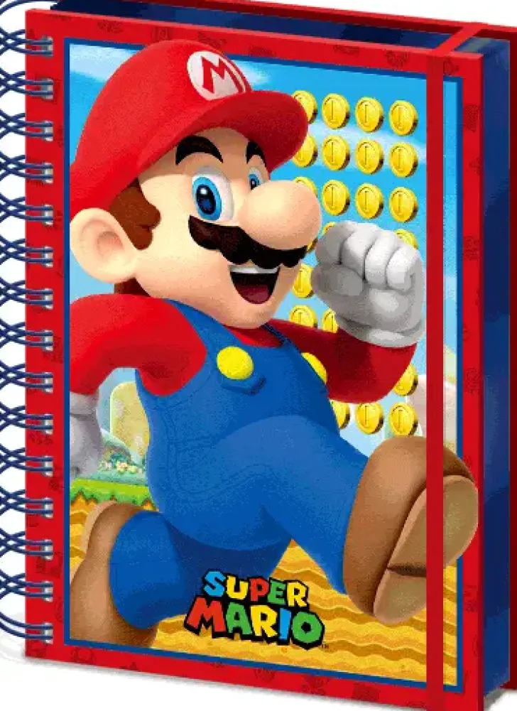 Super Mario A5 Kierremuistikirja Sulkijalla